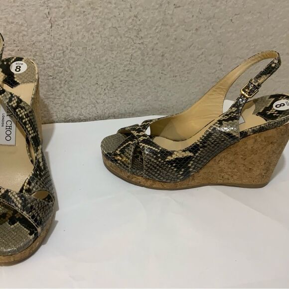 Jimmy Choo made in Spain crocodile leather Peeptoe cork wedge heel wedges Sandal - Picture 2 of 8